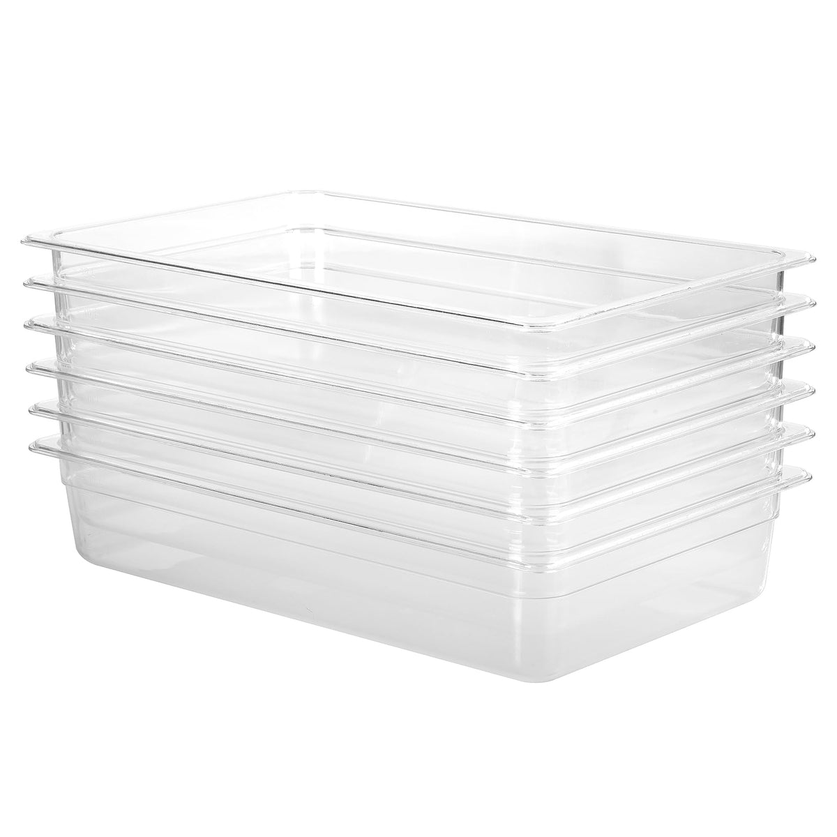 EGGKITPO 1/3 Size Food Containers 6 Pack 6 Inch Deep Pan Clear BPA free Polycarbonate Stackable Commercial Hotel Pan for Food Serving Freezer Safe