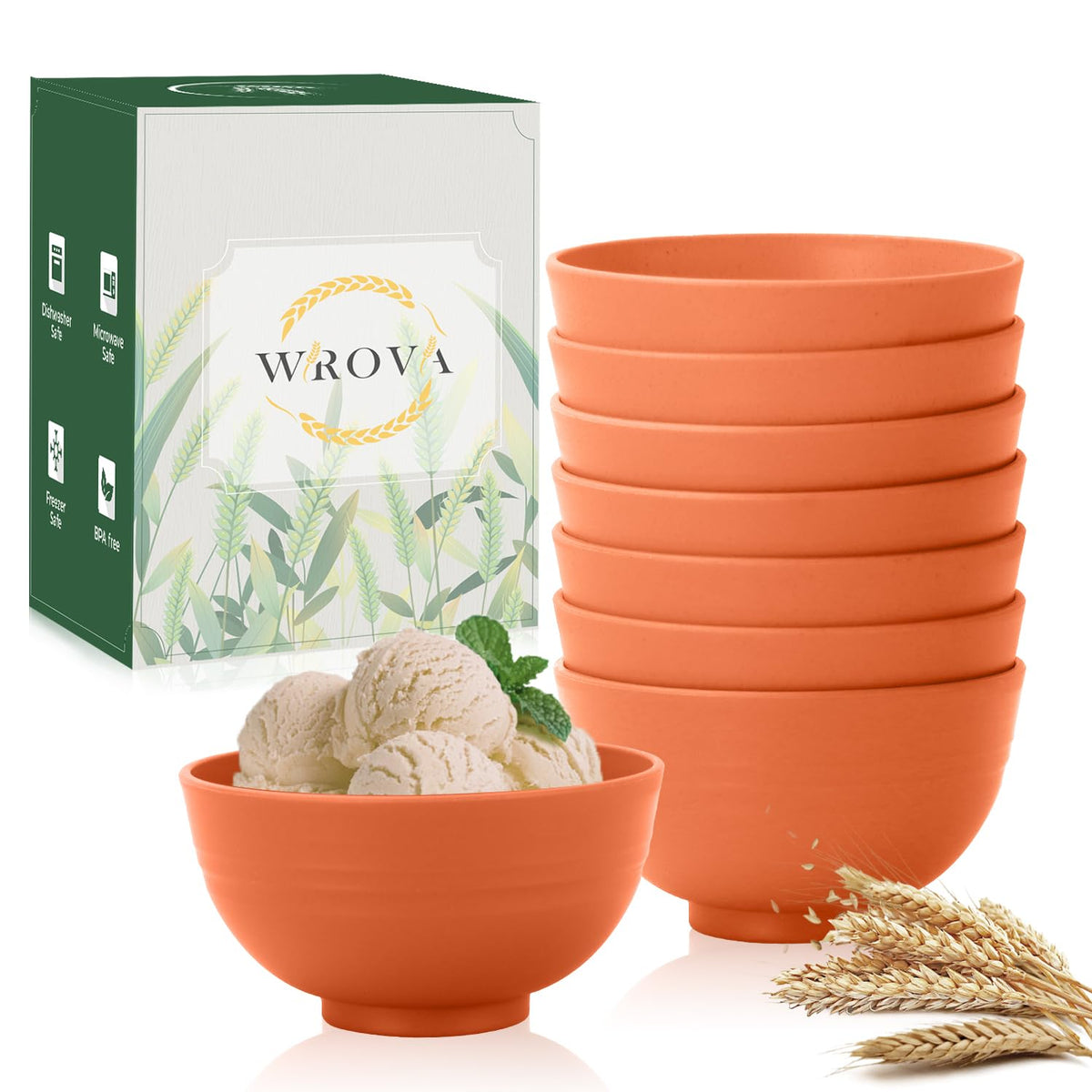 Wrova wheat straw small bowls 10oz set of 8 - Unbreakable Dessert Bowls for kids - Mini Bowl Sets for Ice Cream,Snack and Fruits - Microwave & Dishwasher Safe Appetizer Bowls (Deep Grey)