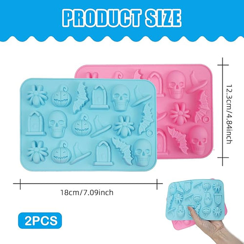 2 Pack Chocolate Molds, Cute Characters Silicone Molds, Chocolate Cake Molds, for Making Chocolate, Candy, Gummy, Jello, Ice, Wax Melts, for Party, A Spooky - Themed Gift, Baking (Halloween Themed)