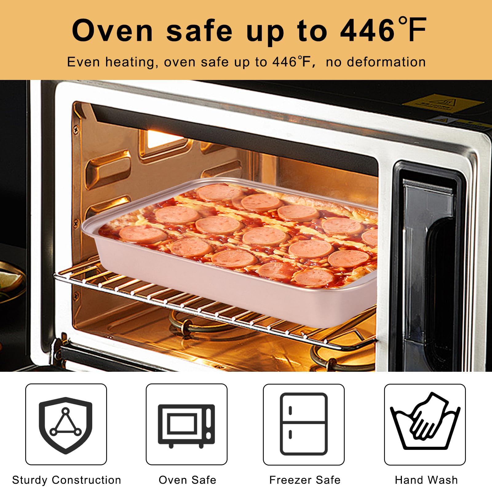Barlket 9x13 Baking Pan & Dish, 13x9 Nonstick Rectangle Cake Pan, Rose Gold