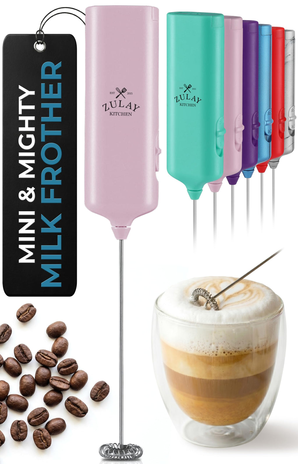 Mini & Mighty Milk Frother Wand – Powerful Handheld Coffee Frother, Battery Operated Drink Mixer – Compact Pocket Size – Detachable Whisk for Latte, Cappuccino, Matcha, Hot Chocolate