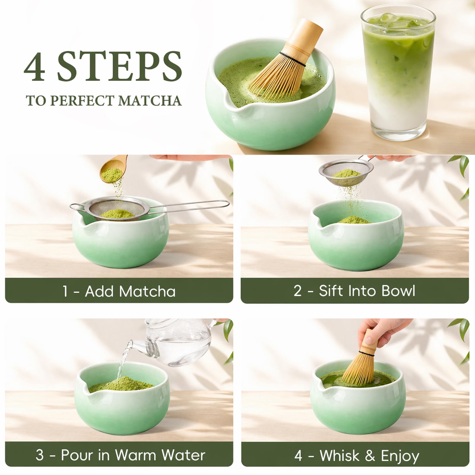 HUSHHAVN Matcha Whisk Set with Ceramic Bowl & Bamboo Chasen