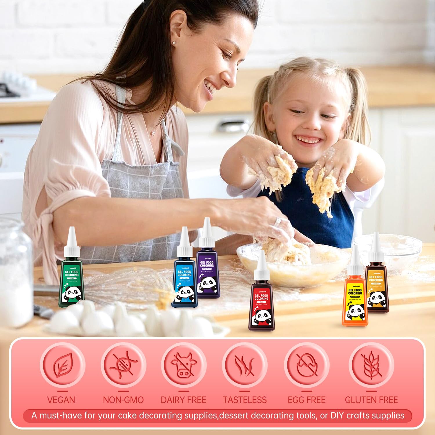 Gel Food Coloring Pandalab Professional 6 Color Concentrated Edible Food Dye Set for Baking, Icing, Fondant, Cookies & Cake Decorating, 35ml Each