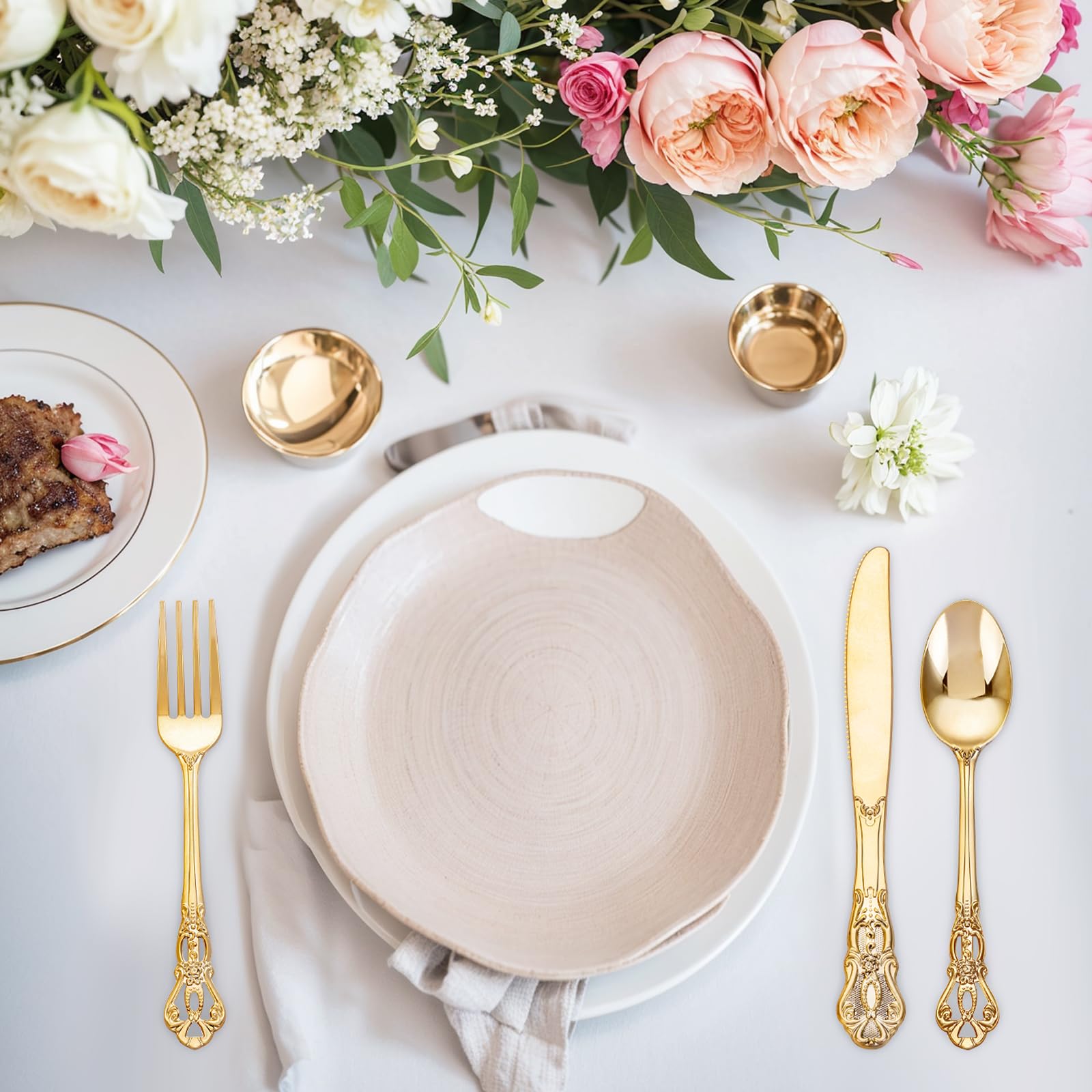 Joyido 40PCS Gold Plastic Silverware - Heavy Duty Elegant Disposable Utensils - Gold Plastic Cutlery Set Includes 20 Forks, 10 Spoons, 10 Knives for Dinner, Parties, Weddings