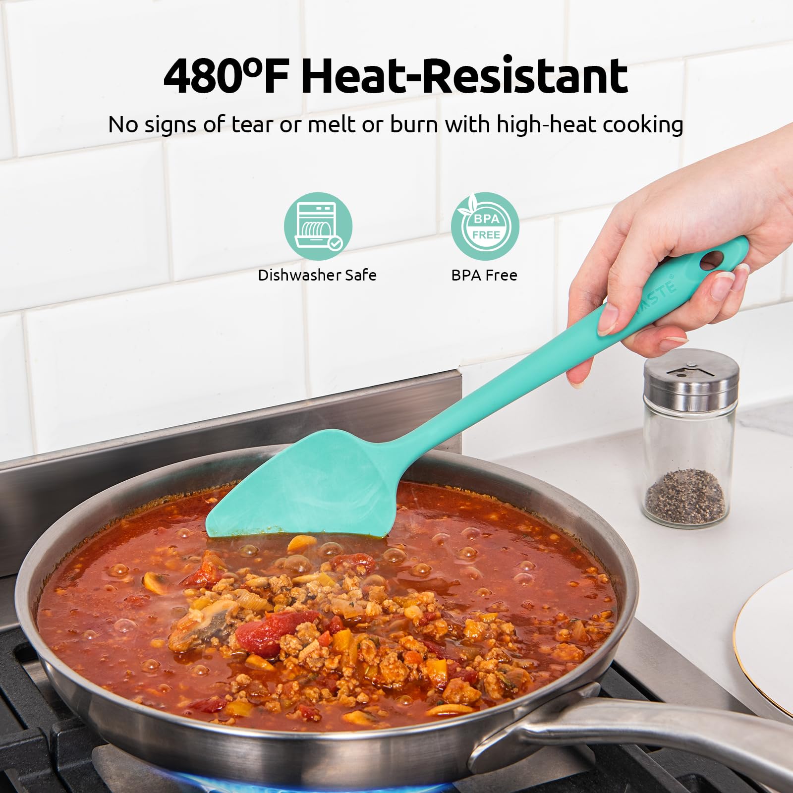 U-Taste Silicone Baking Spatula Set: 480ºF High Heat Resistant, Food Grade Flexible Rubber Kitchen Cooking Mixing Scraper, Food Grade Seamless Utensil for Nonstick Cookware Set of 3 (Aqua Sky)