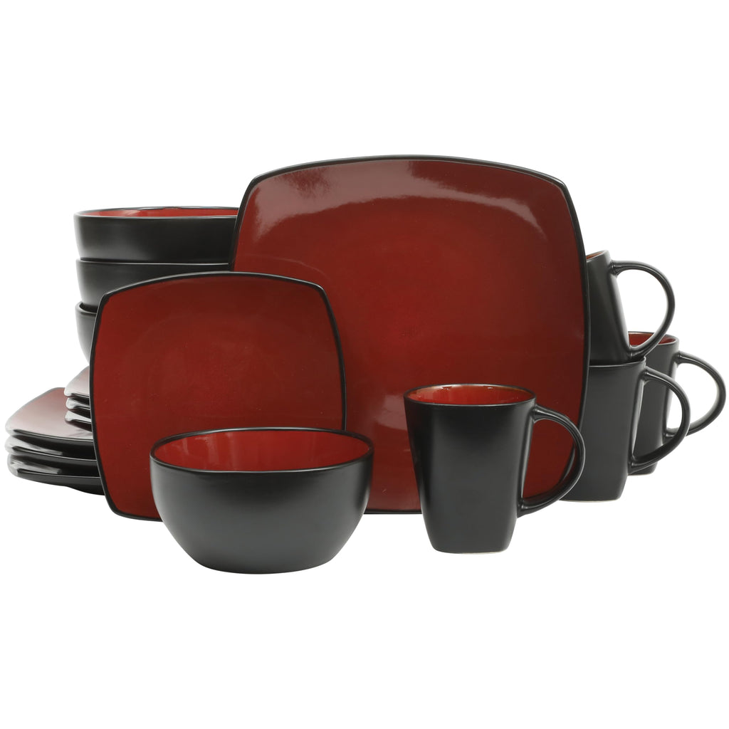 Gibson Elite Tahoe Sunset 12 Piece Stoneware Reactive Glaze (Service for 4) Ceramic Plates and Bowls Dinnerware Set - Black