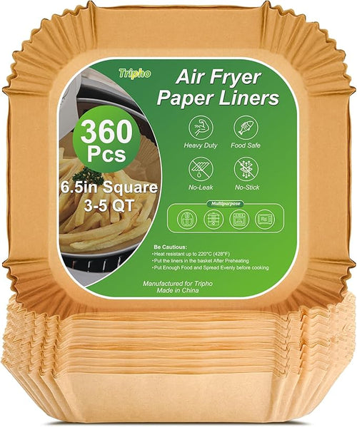 360 Pcs 8.7" x 5.5" Square Air Fryer Paper Liners Disposable Unbleached Heavy Duty