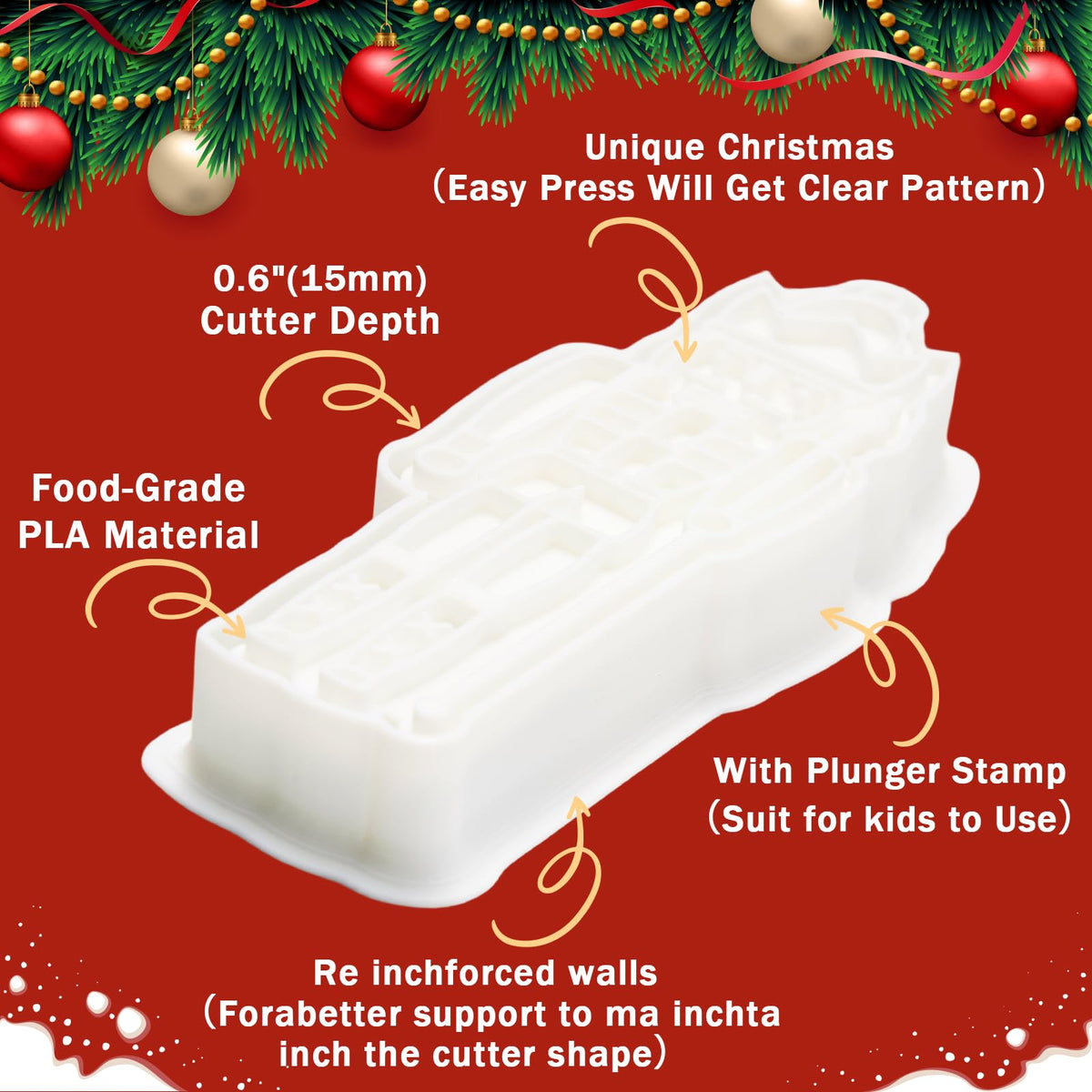Flycalf Christmas Cookie Cutters Nutcracker Shapes with 3D Stamper Fall Holiday PLA Baking Accessories Cutter Molds Gifts for Kids Decorative Party 3.5" Kitchen Cake Supplies