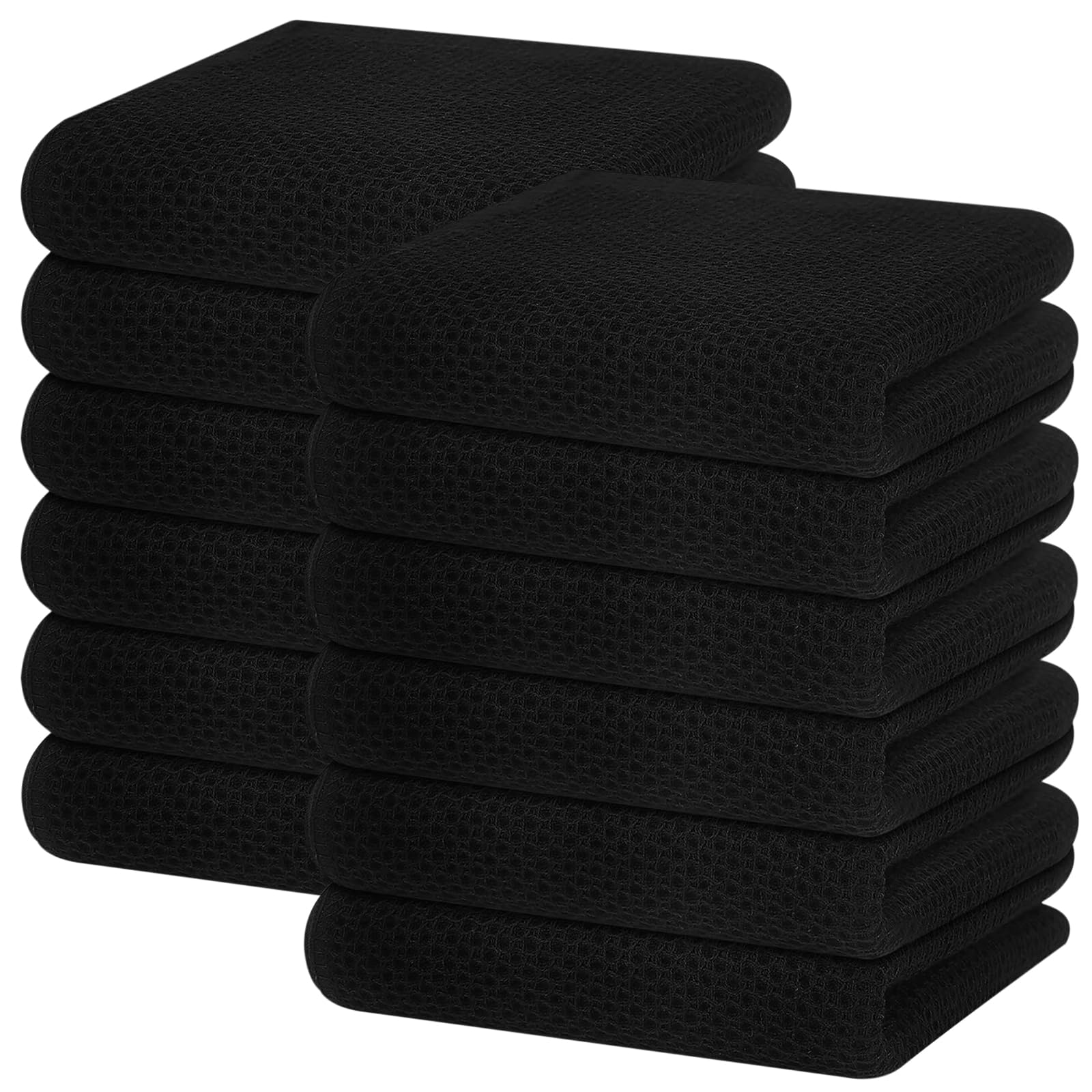 Homaxy 100% Cotton Waffle Weave Kitchen Dish Towels, Ultra Soft Absorbent Quick Drying Cleaning Towel, 13 x 28 Inches, 12-Pack, Black