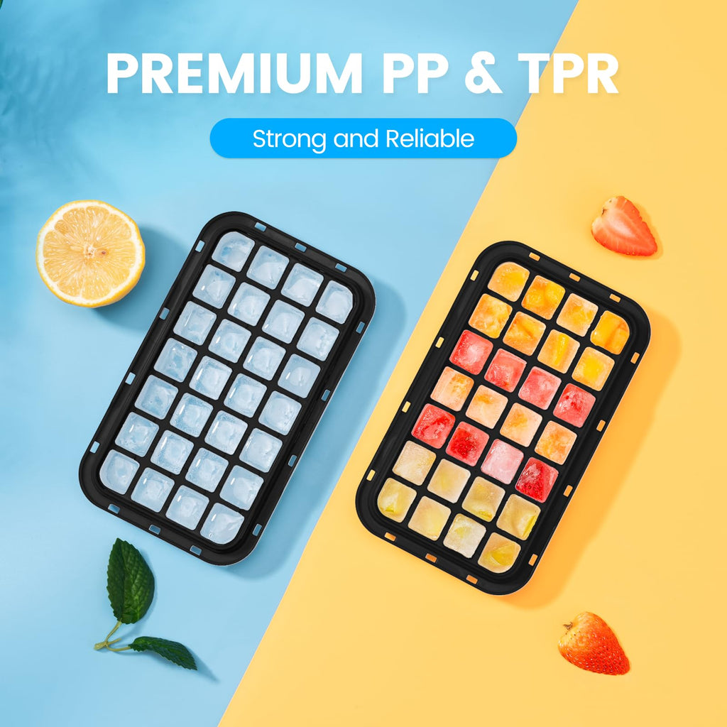 0.8“ Ice Cube Tray with Lid and Bin, PHINOX 84 Cubes Ice Trays for Freezer, Ice Cube Trays for Freezer with 3 trays, Container, Lid & Ice Scoop, BPA Free, Black(28Cubes/Tier)