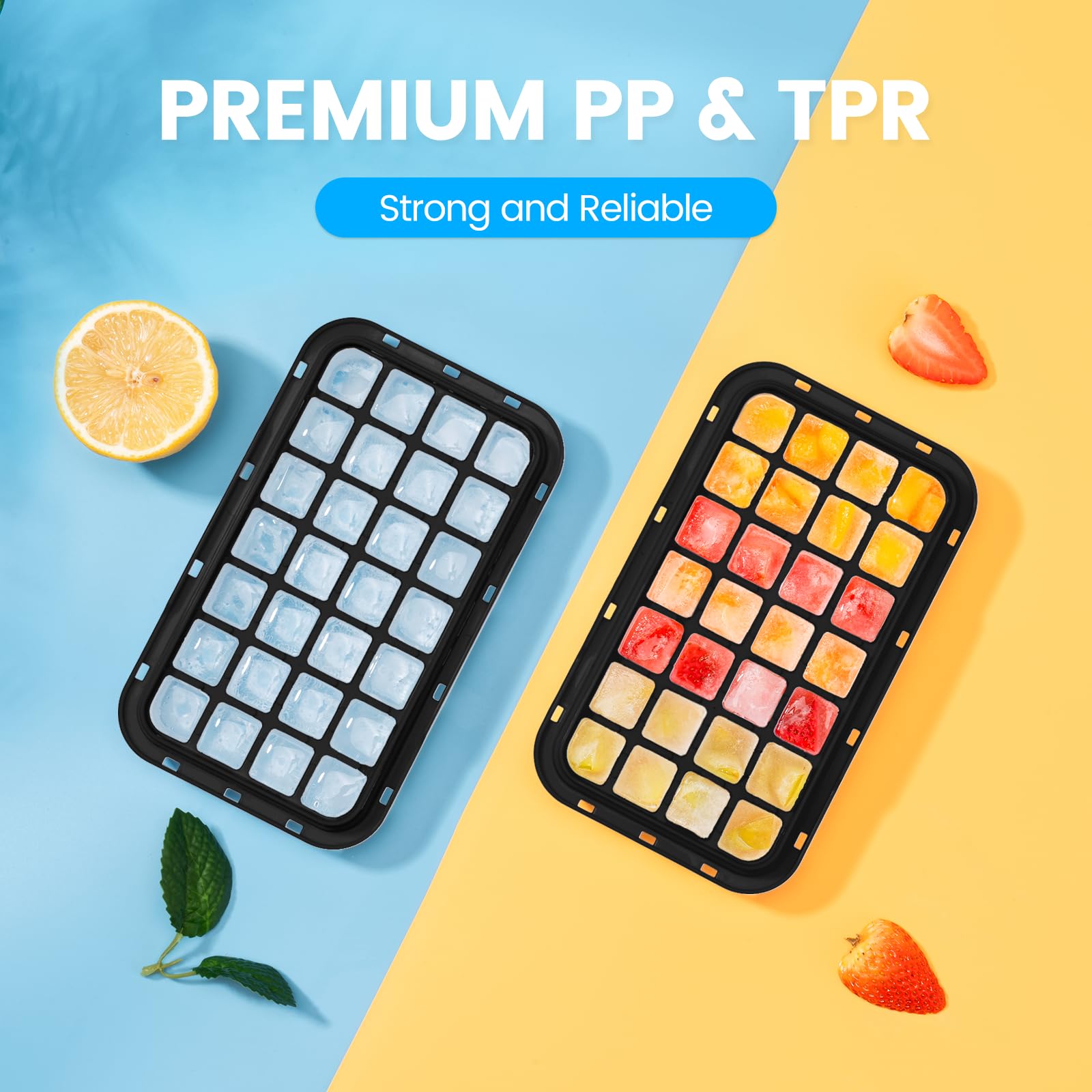 0.8“ Ice Cube Tray with Lid and Bin, PHINOX 84 Cubes Ice Trays for Freezer, Ice Cube Trays for Freezer with 3 trays, Container, Lid & Ice Scoop, BPA Free, Black(28Cubes/Tier)