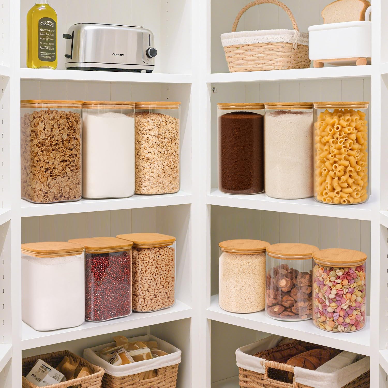 ComSaf Glass Storage Jars with Bamboo Lids 1.8 Qt 2 Pack Large Round