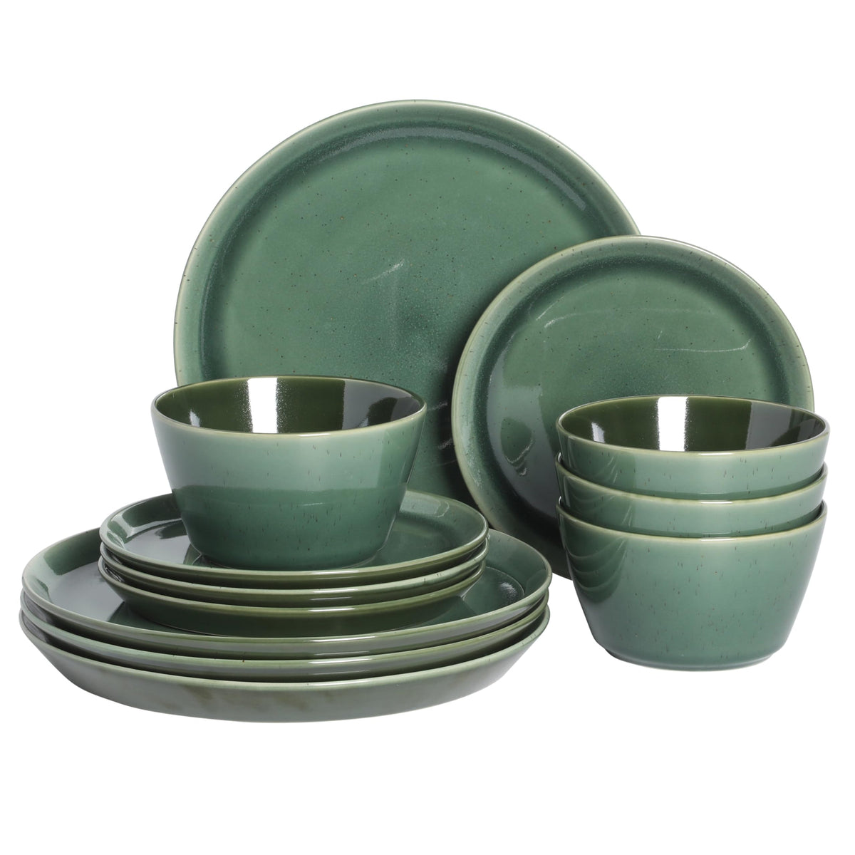 Gibson Elite Soho Lounge Round Reactive Glaze Stoneware Dinnerware Set, Service for 4 (16pc), Blue, Soho Round.