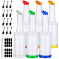 Ruisita 6 Pack 34 Oz Bar Juice Pour Bottles Plastic Bar Pour Bottles with 12 Stainless Steel Bottle Pourer Tapered Spout Fruit Juice and Liquor Containers for Bar Supplies, Multicolor