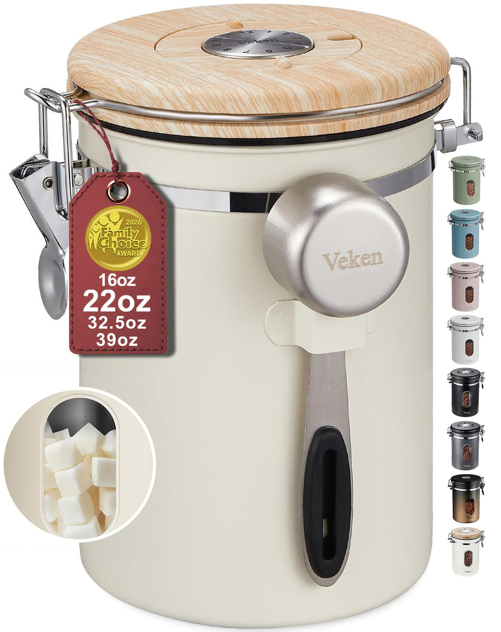 Veken Coffee Canister with Window,Airtight Stainless Steel Compact Jar,16OZ
