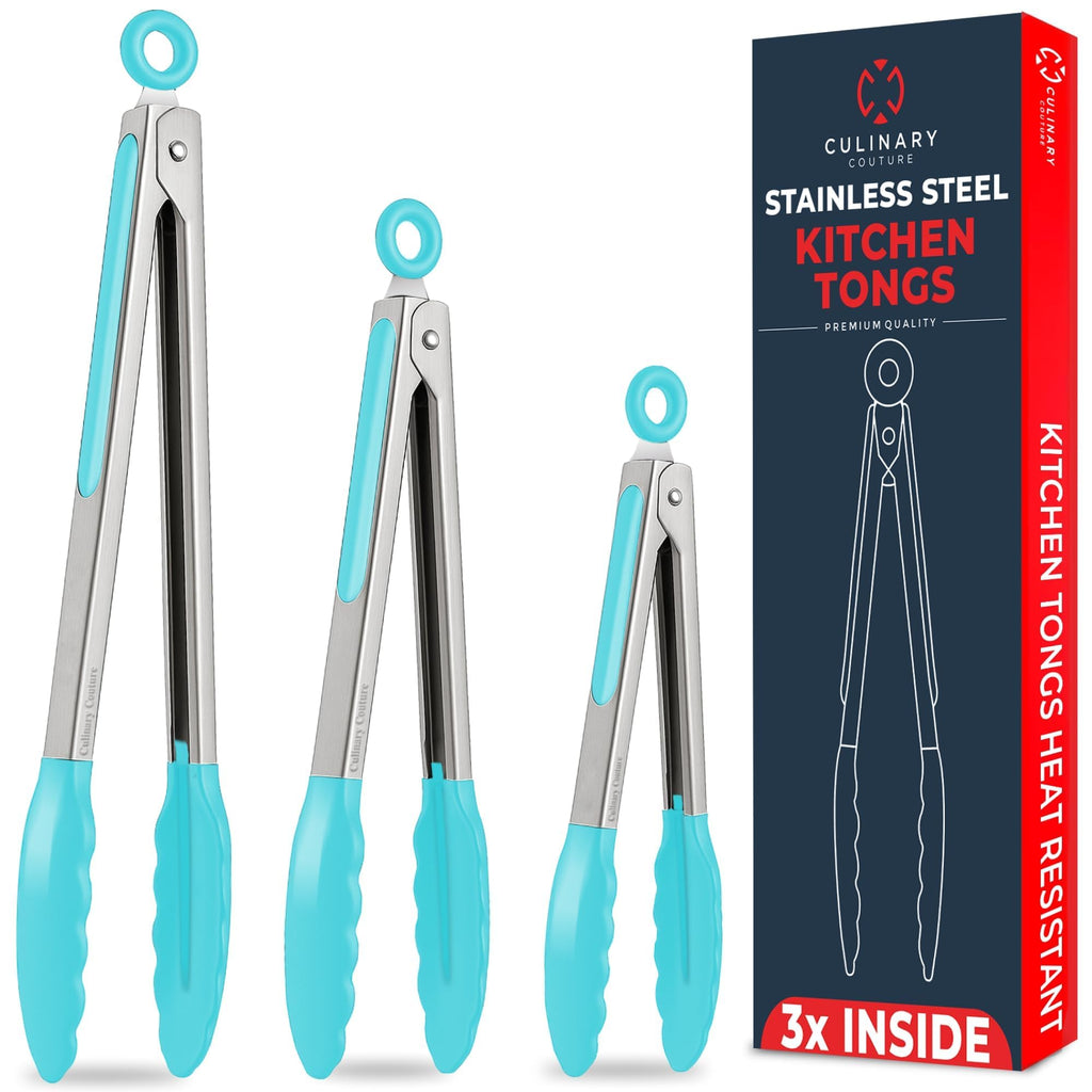 Kitchen Tongs - 12, 9 & 7 Inch Locking Silicone Tongs for Cooking, Set of 3