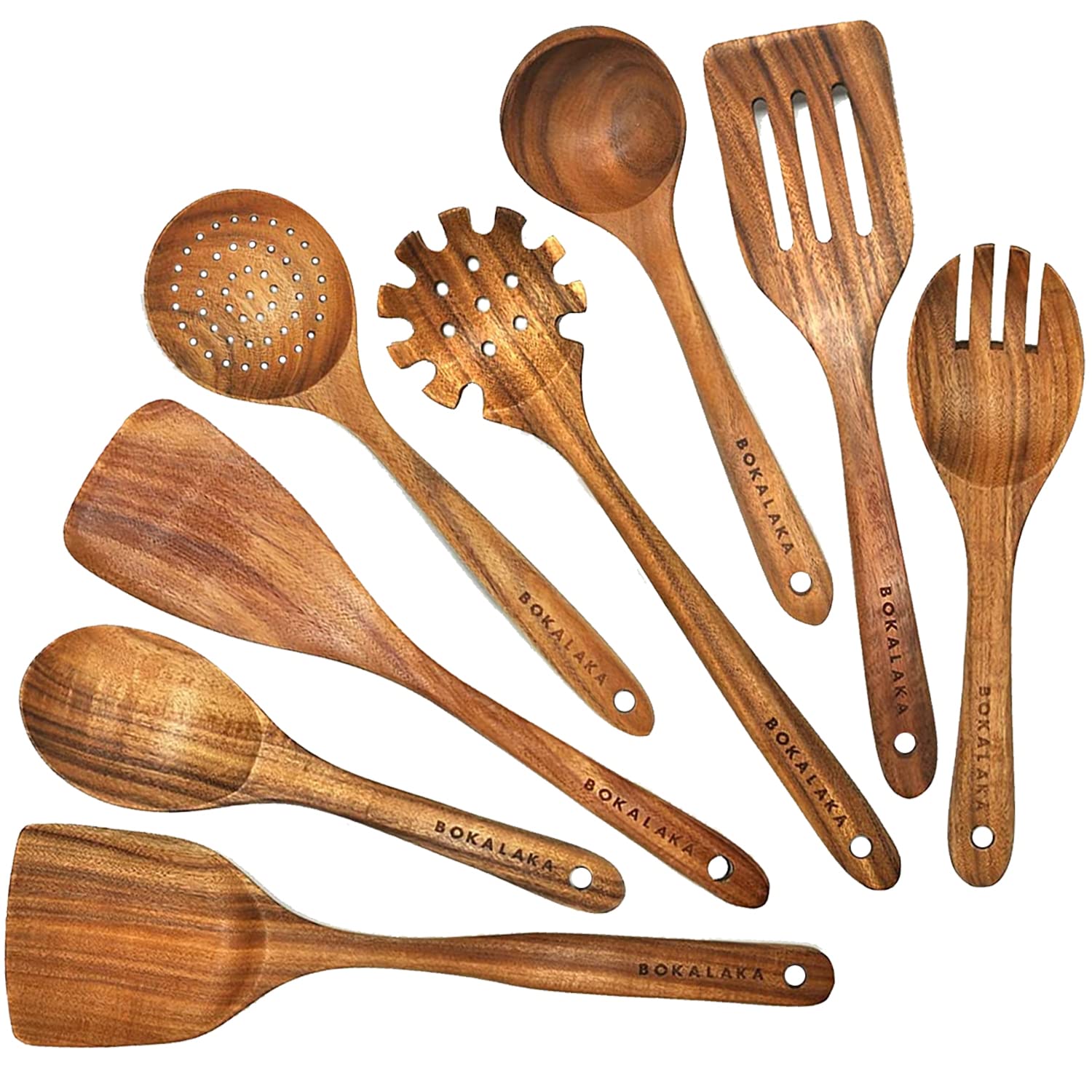 Teak Wooden Spoons for Cooking - 8Pcs Kitchen Utensils Set With Spatulas