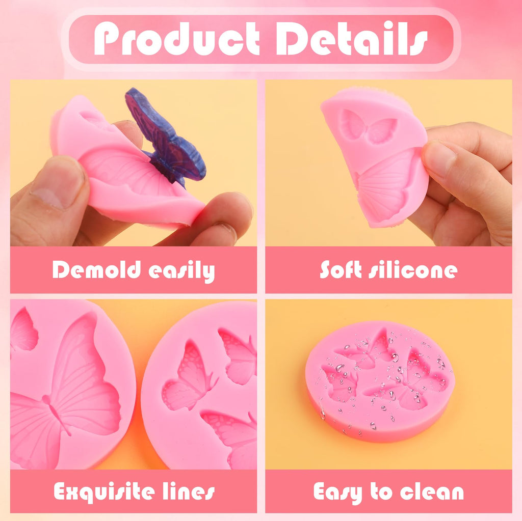 Butterfly Molds 4 Pcs Butterfly Chocolate Molds Mini Silicone Molds for Cake Decorating