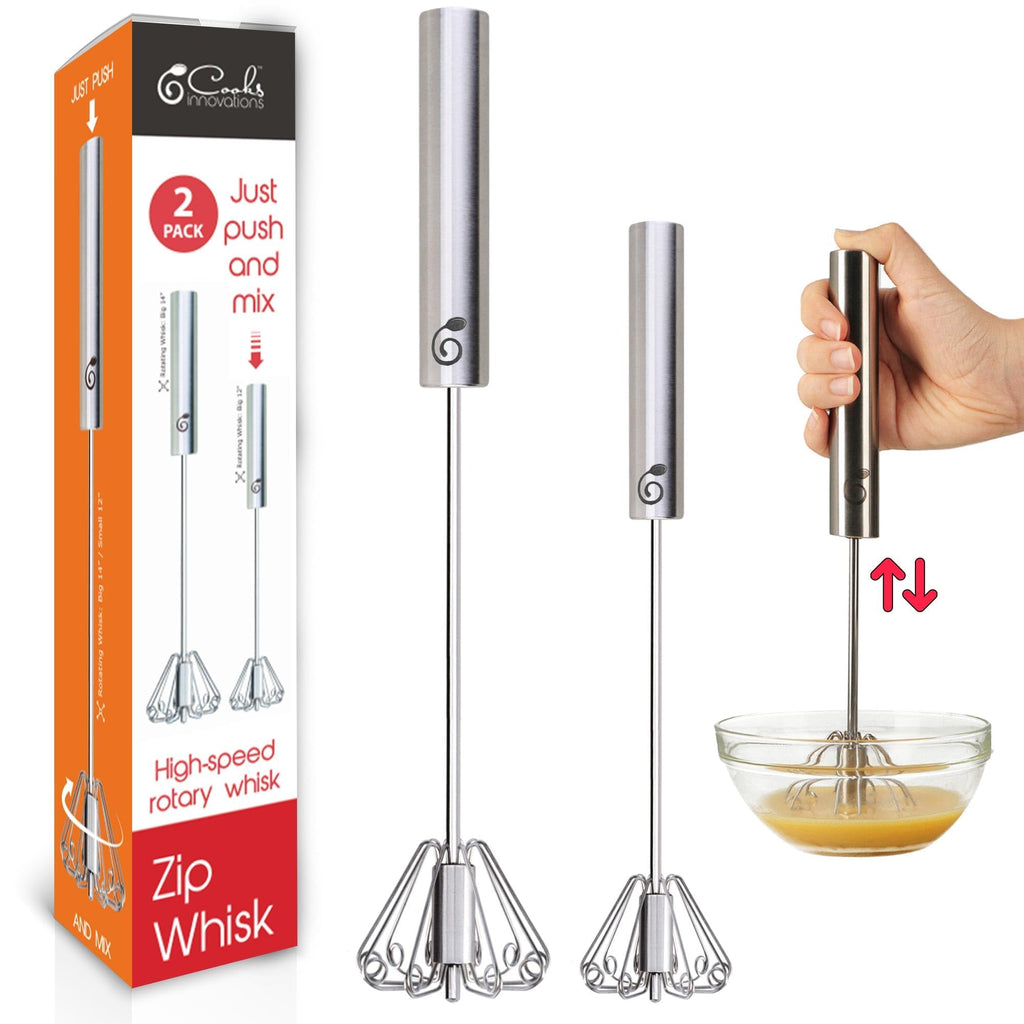Stainless Steel Push-Down Rotary Egg Beater 14 Inch Hand Whisk Eggs & Milk