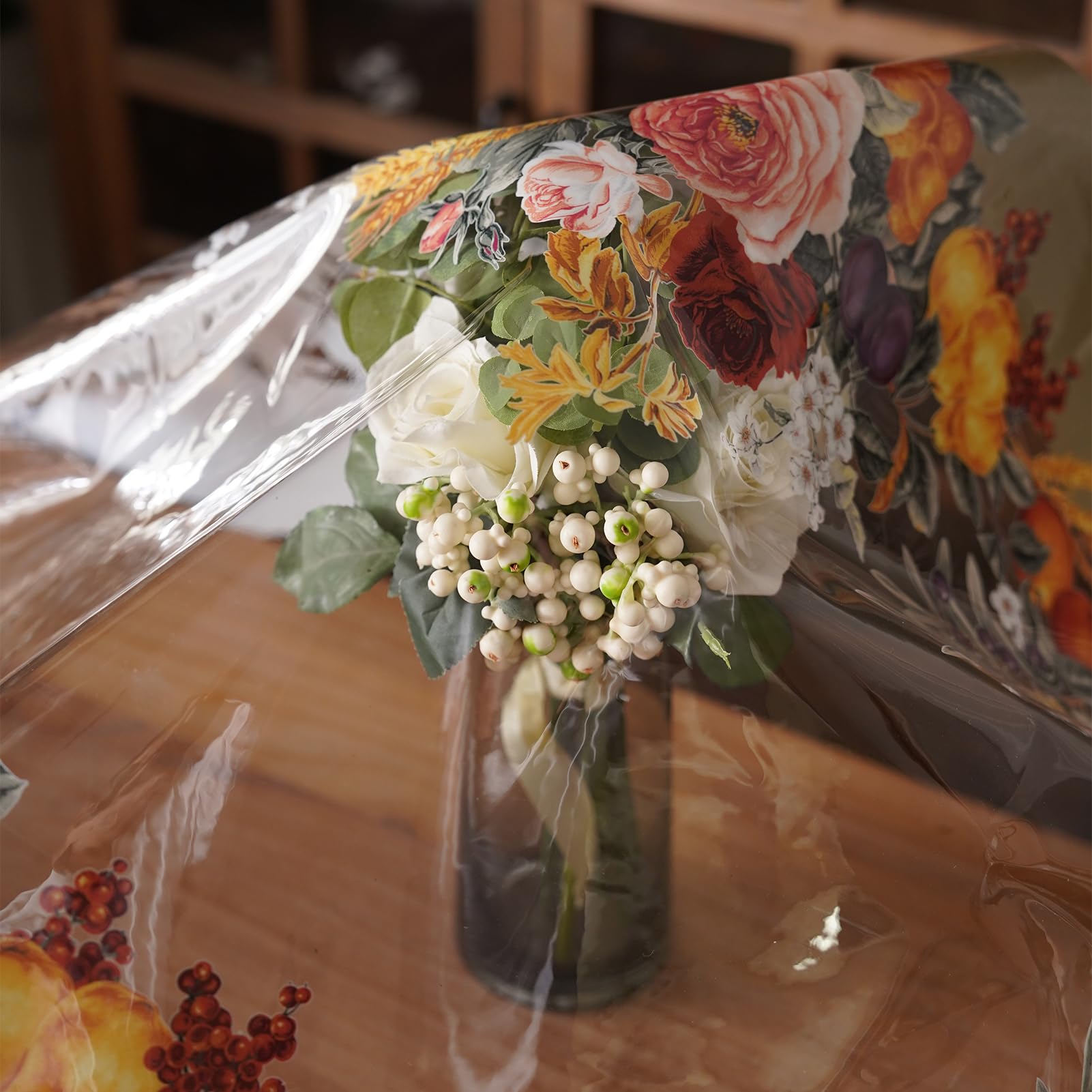 Artbloss Clear Table Cover Protector Vinyl PVC Rectangle Table Cloth Oil Spill Proof Plastic Tablecloths for Dining Tables Parties Holidays (Floral Fruit, 60 x 104 Inches)