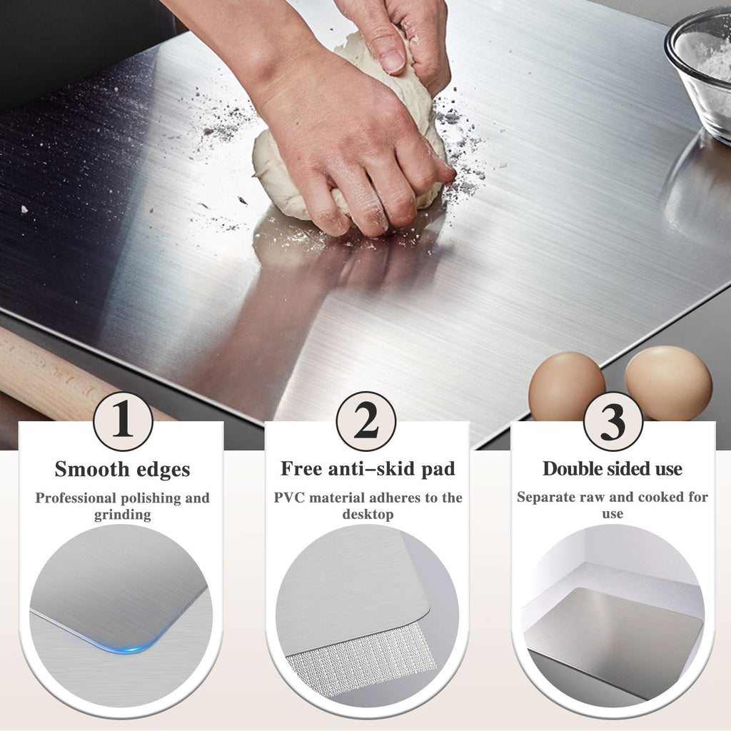 Stainless Steel Kitchen Cutting Board, 304 Stainless Steel, Double-Sided for Separation, Baking and Pizza Making (15.7×27.5×0.06")