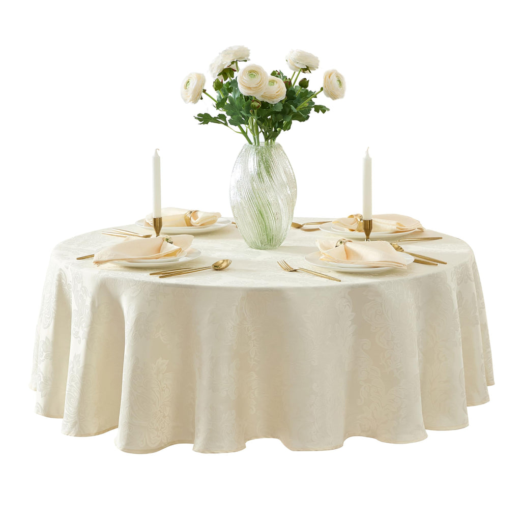 Newbridge Barcelona Luxury Damask Fabric Napkins, Set of 4 Square Napkins, Antique White, 100% Polyester, No Iron, Soil Resistant Dining Room, Party and Banquet Napkins
