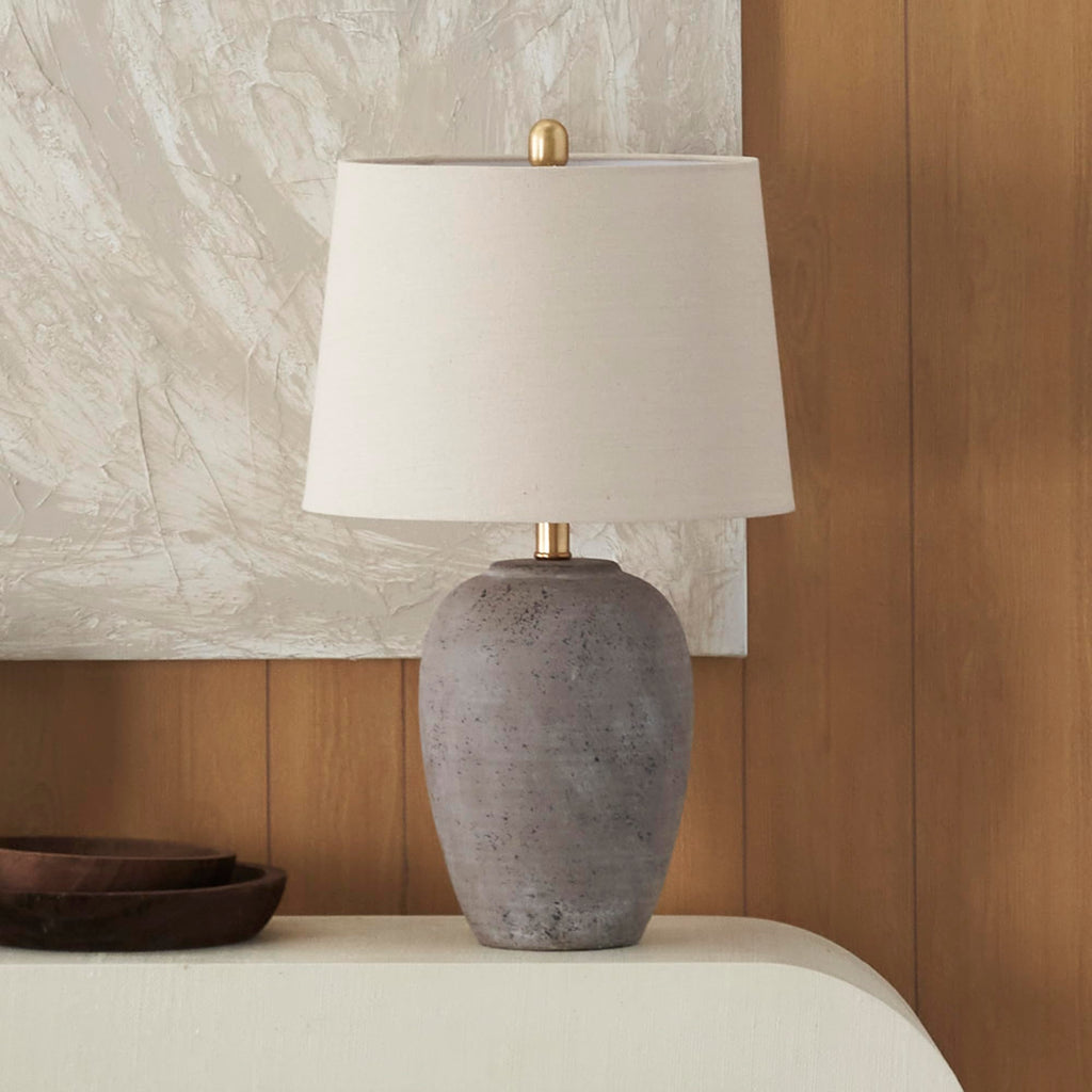 Nourison Home 23" Coastal Blue Ceramic Pot Table Lamp for Bedroom, Living Room, Dining Entryway, with White Shade
