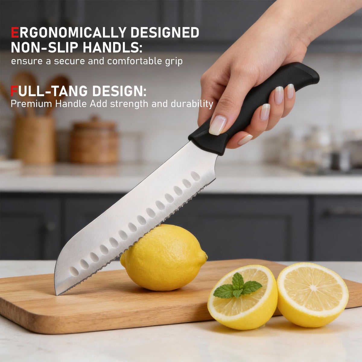 KOOMADE Knife Set With Block, Cutlery Essentials 23 PCS Kitchen Stainless Steel Knife Block Sets With Cutting Board, Shears, Paring, Utility, Santoku, Steak Knives, Dishwasher Safe Cutlery Block Set