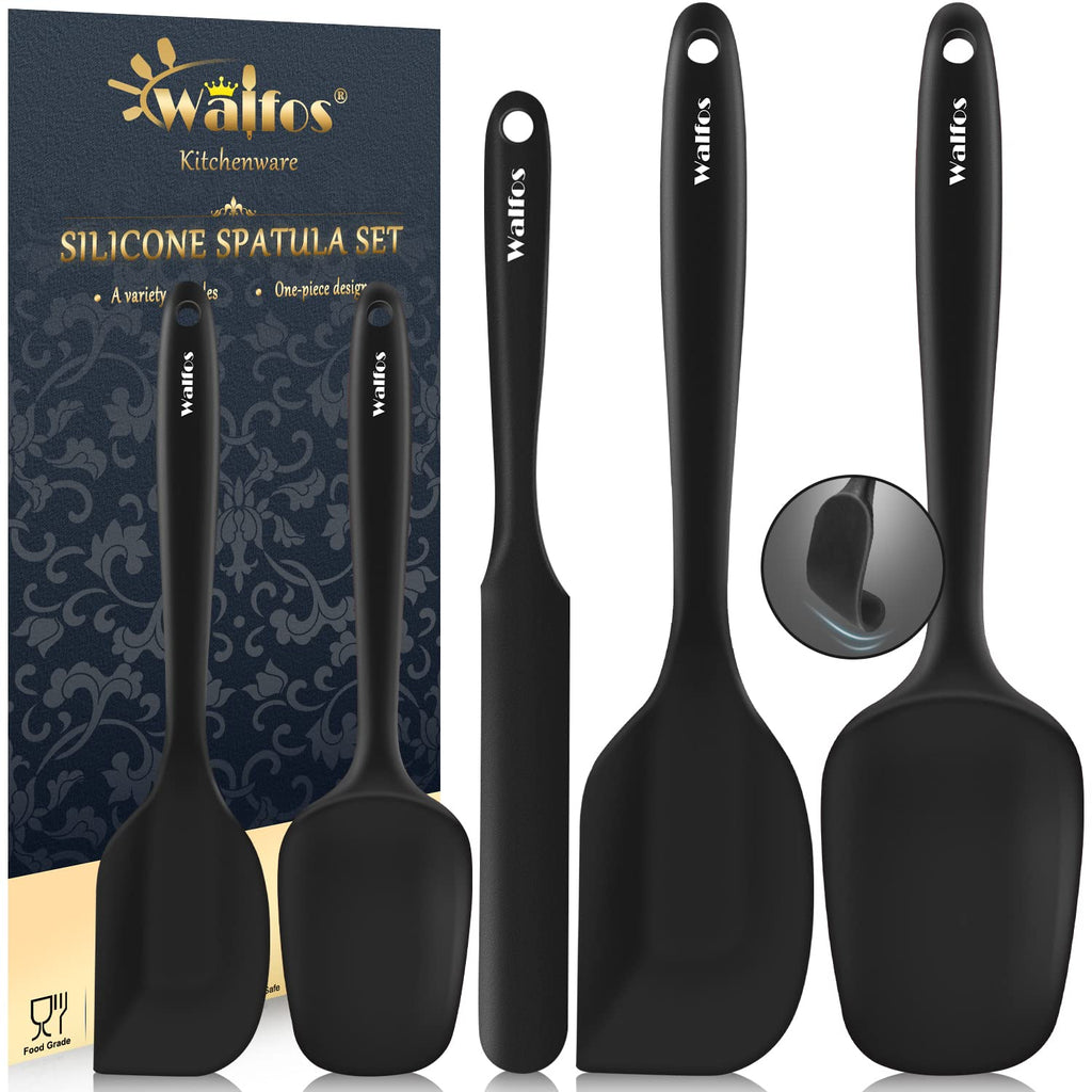 Walfos Silicone Spatula Set (5pcs) - 600℉ High Heat Resistant Kitchen Spoon Navy Blue Spatulas for Cooking Mixing & Baking, Strong Steel Core and One-Pieces Seamless Design, BPA Free Dishwasher Safe