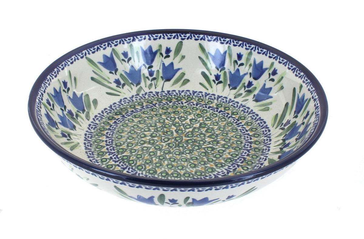 Blue Rose Polish Pottery - Blue Tulip Large Salad Bowl - 9.75" Diameter - Great Bowl for Salad, Pasta, or Serving Guests