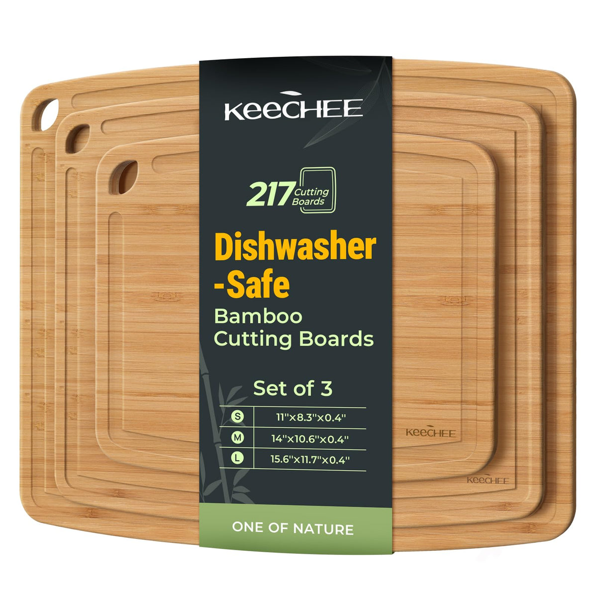 Keechee Dishwasher Safe Bamboo Cutting Boards 15.4x11.7in Heat-Resistant Chopping & Charcuterie Board with Juice Groove, Durable Lightweight Kitchen Essentials for Meat, Vegetables, Easy Clean