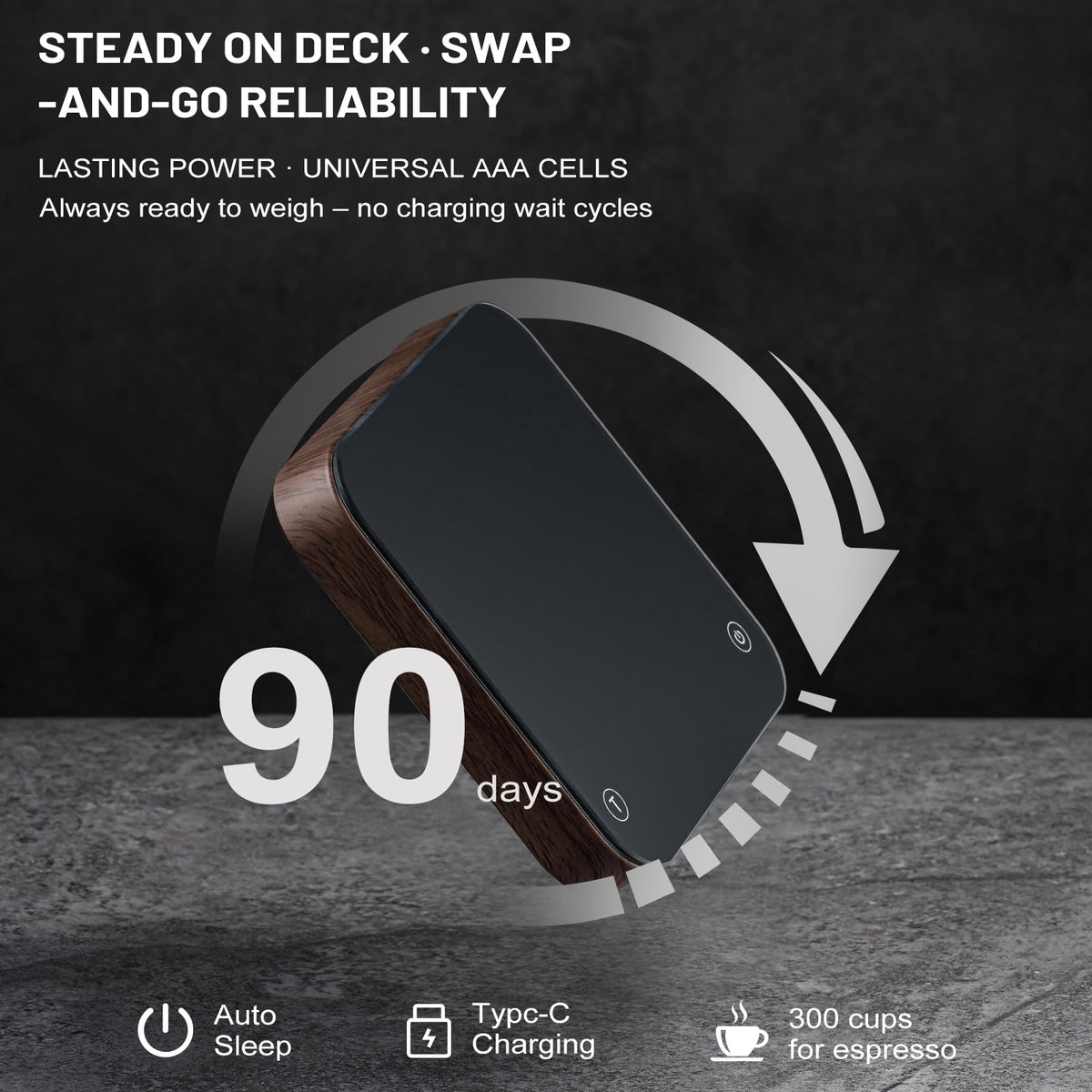 KitchenTour CaféMetric Coffee Scale with Timer 0.1g/2000g - Precision Small Scale for Espresso & Pour Over - Mini Scale with LED Display Recharge Wood