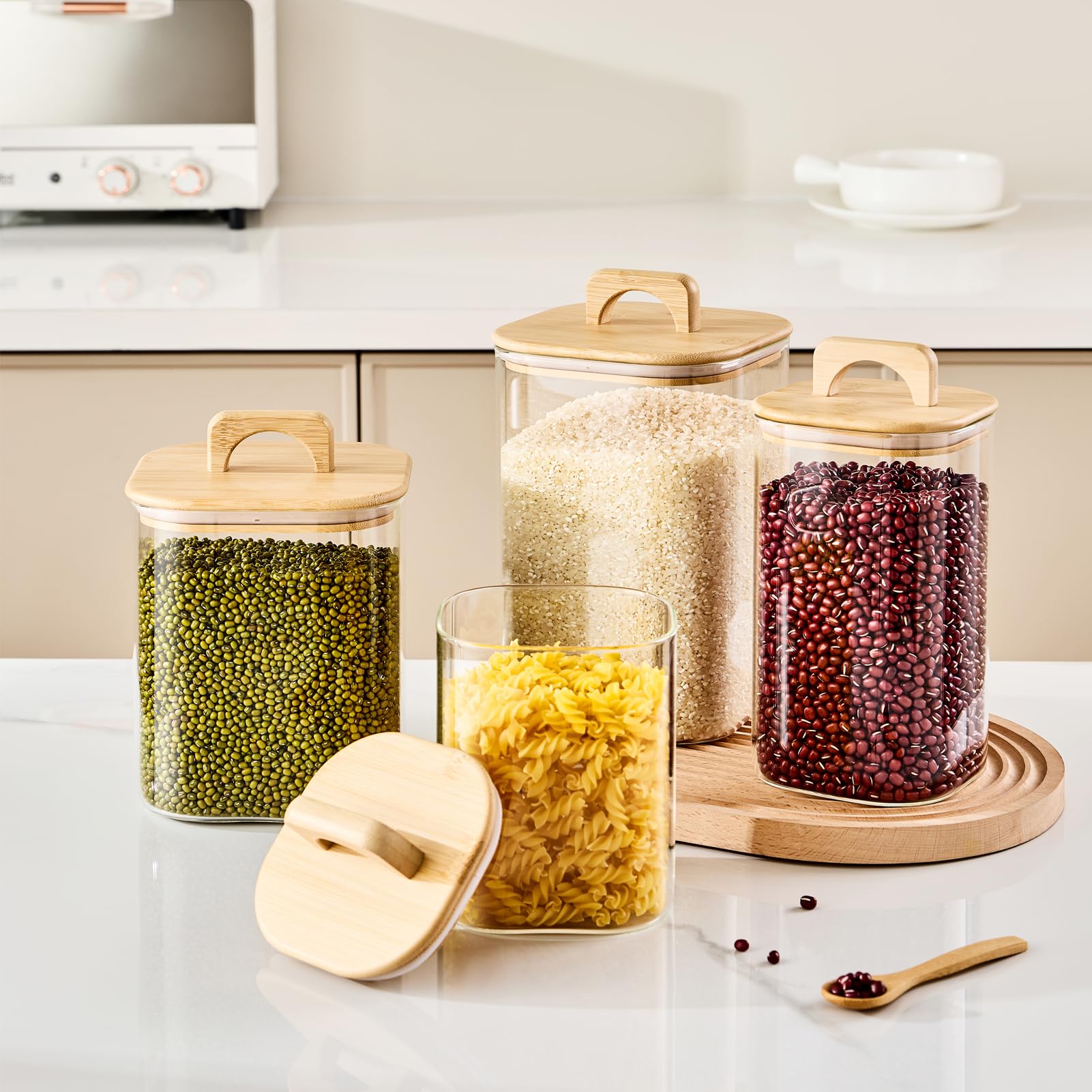 Sweejar 3 qt Glass Jars for Laundry Room Organization, 96 oz Laundry Pods Container, Glass Food Storage Jars with Airtight Lid, 2 Pack, Hand Lid