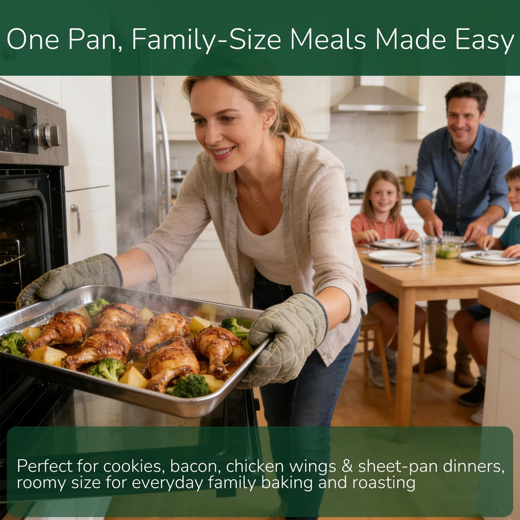 Bofolai 18/0 Stainless Steel Baking Sheet with Cooling Rack, 15.9 Inch Oven-Safe Non-Toxic Cookie Sheets for Baking, Coating Free & Rust Resistant for Healthy Family Baking, Easy to Clean, Heavy Duty