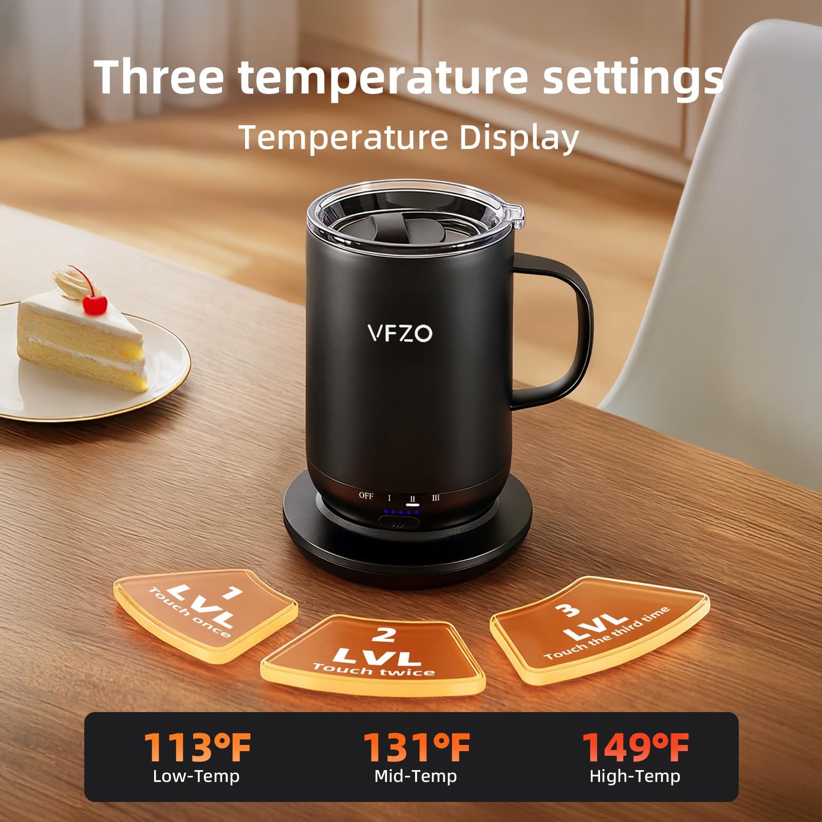 VFZO Self Heating Coffee Mug,High-Capacity- 18 oz, 180 Min Battery Life, Smart Heated Coffee Mug，Smart Mug, Simple Temperature Control Operation (wine red)