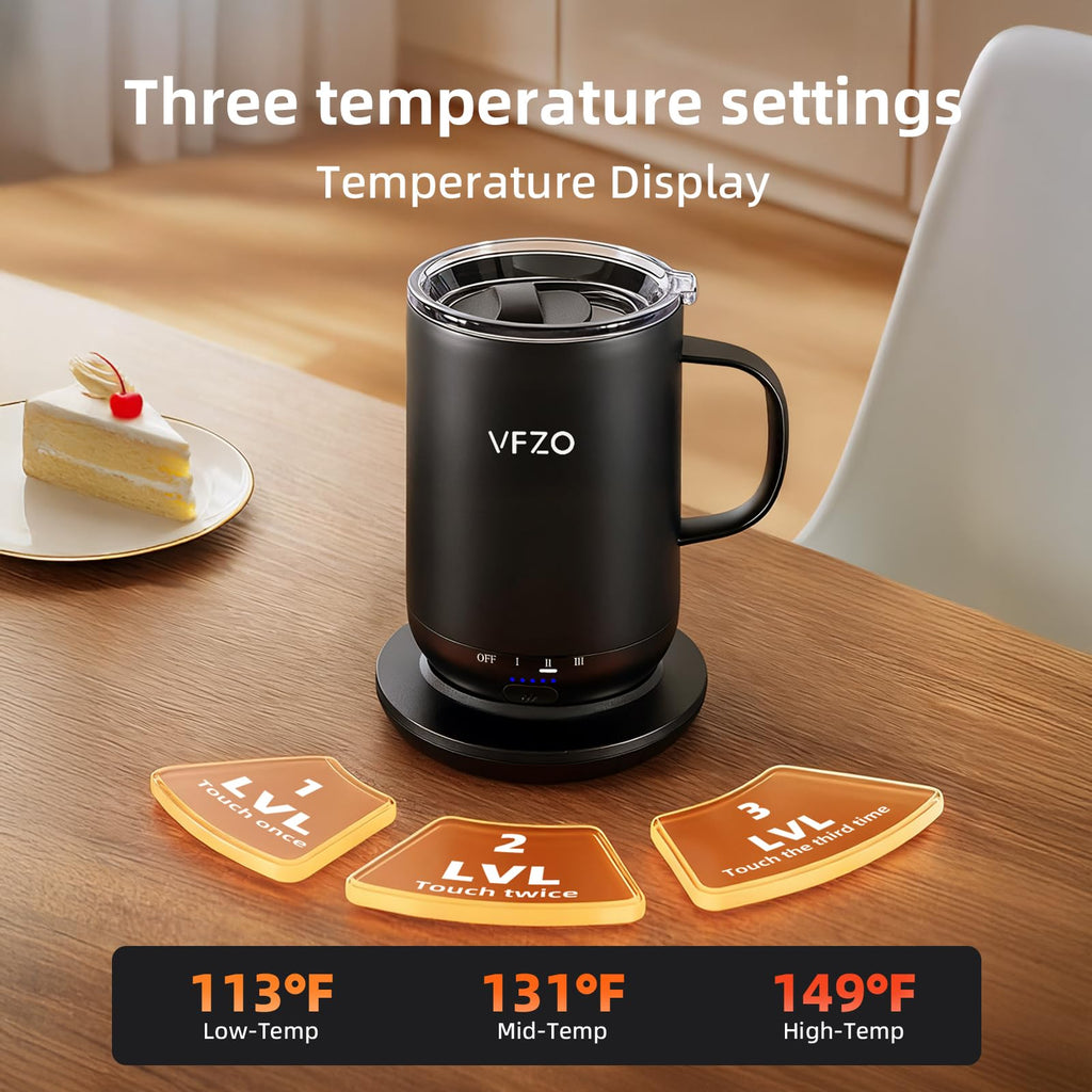 VFZO Self Heating Coffee Mug,High-Capacity- 18 oz, 180 Min Battery Life, Smart Heated Coffee Mug，Smart Mug, Simple Temperature Control Operation (wine red)