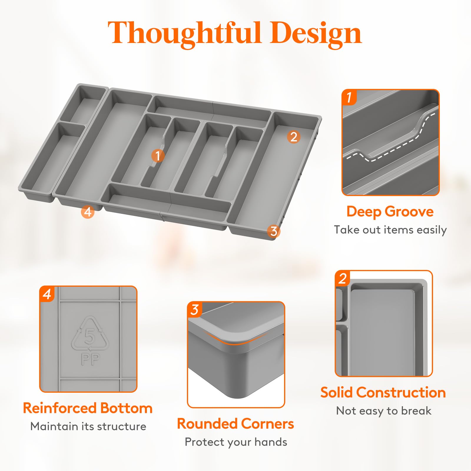 Lifewit Silverware Organizer, Plastic Kitchen Utensil Drawer Tray