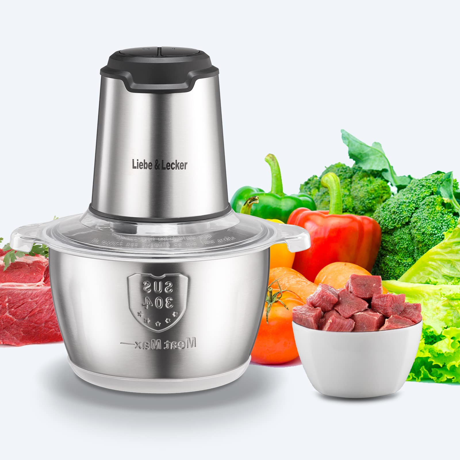 Liebe&Lecker Electric Food Chopper, 350W Food Processor with 8-Cup Bowl