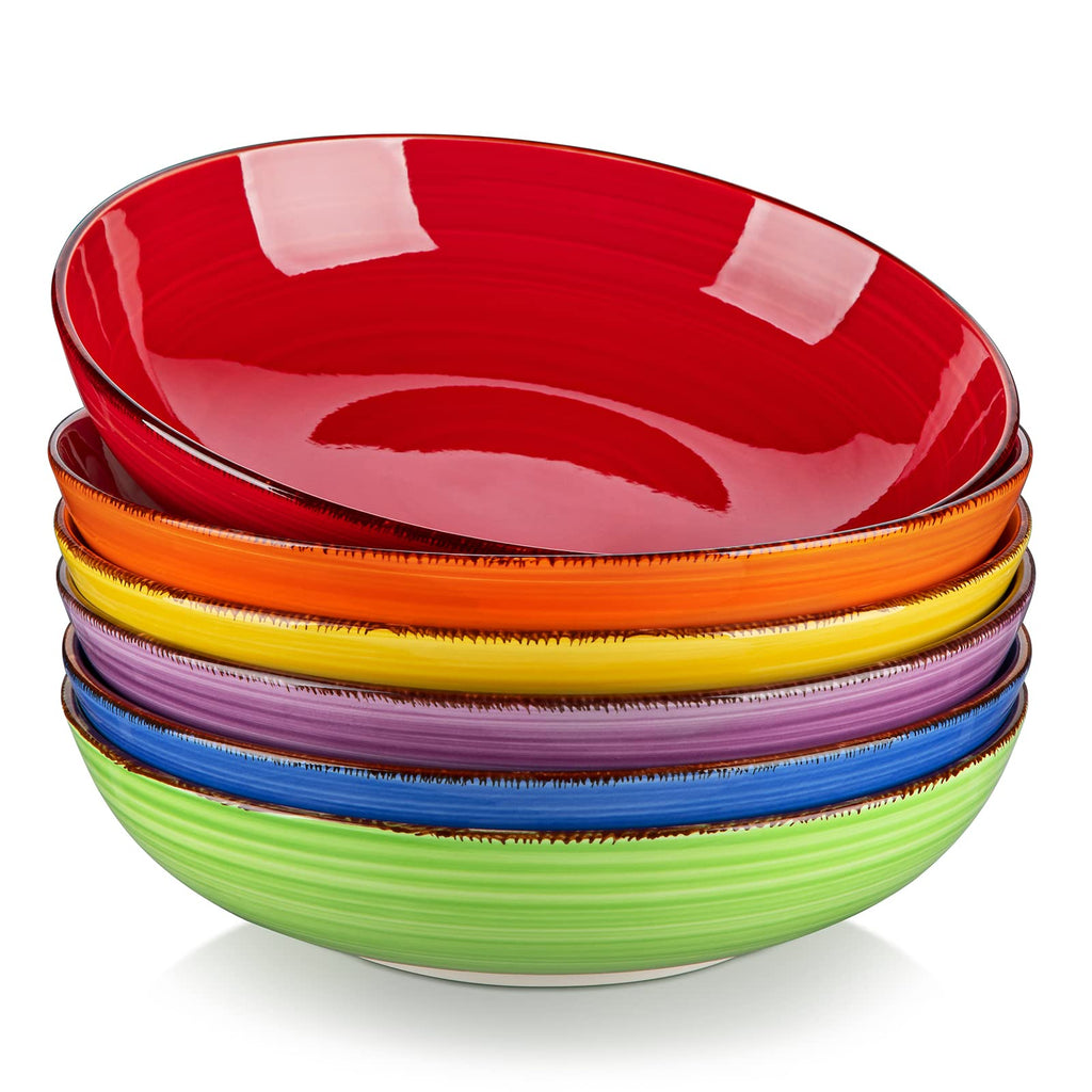 vancasso Bonita Pasta Bowls Set of 6, 50oz Large Salad Bowls for Kitchen, Corlorful Stoneware Serving Bowls Dishwasher & Microwave Safe