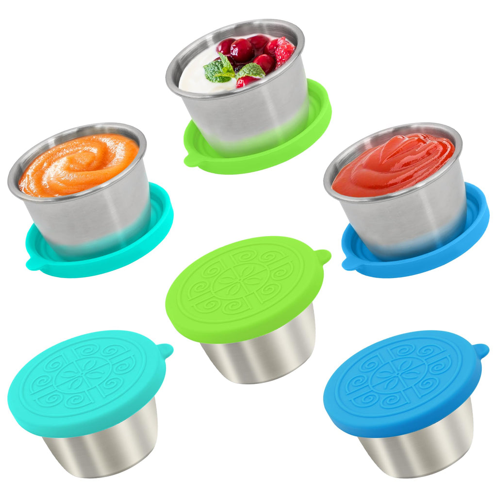 Qukaka 1.6 oz Stainless Steel Salad Dressing Containers with Lids, 6 Pack