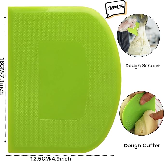 SURDOCA Dough Scraper Bench Scraper - 3P 7.1x4.9" Plastic Flexible Bowl Scraper, Sharp Edge & Angles Cake Scraper. Non-Slip Bakeware Decorating Tools Sculpting & Modeling Tools - Pure Blue