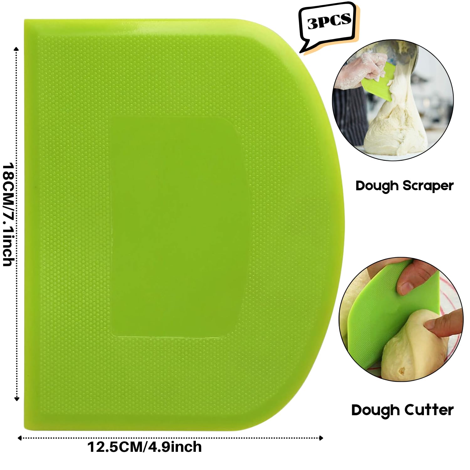 SURDOCA Dough Bench Scraper - 3P 7.1x4.9" Plastic Flexible Bowl Scraper, Sharp Edge & Angles Cake Scraper. Non-Slip Bakeware Decorating Tools Sculpting & Modeling Tools - Pure Yellow