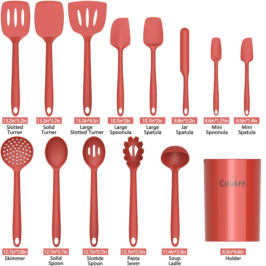 Coukre Silicone Kitchen Cooking Utensils Set, Heat Resistant, 14-Piece