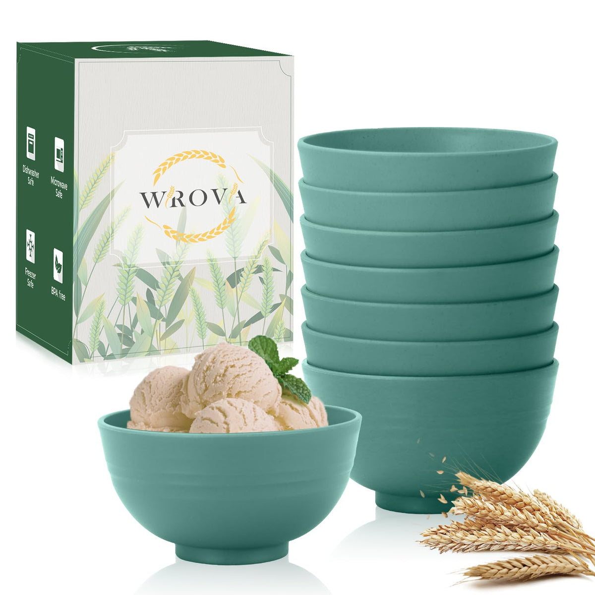 Wrova wheat straw small bowls 10oz set of 8 - Unbreakable Dessert Bowls for kids - Mini Bowl Sets for Ice Cream,Snack and Fruits - Microwave & Dishwasher Safe Appetizer Bowls (Deep Grey)
