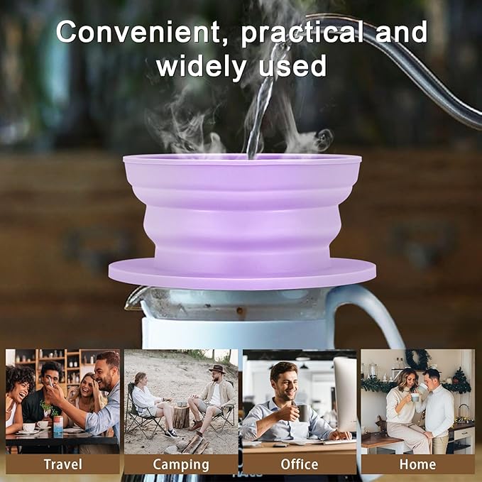3 Pack Collapsible Travel Pour Over Coffee Maker Camping, Paperless Travel Collapsible Pour Over Coffee Dripper Kit, Silicone Reusable Coffee Strainer Pour Over Cup