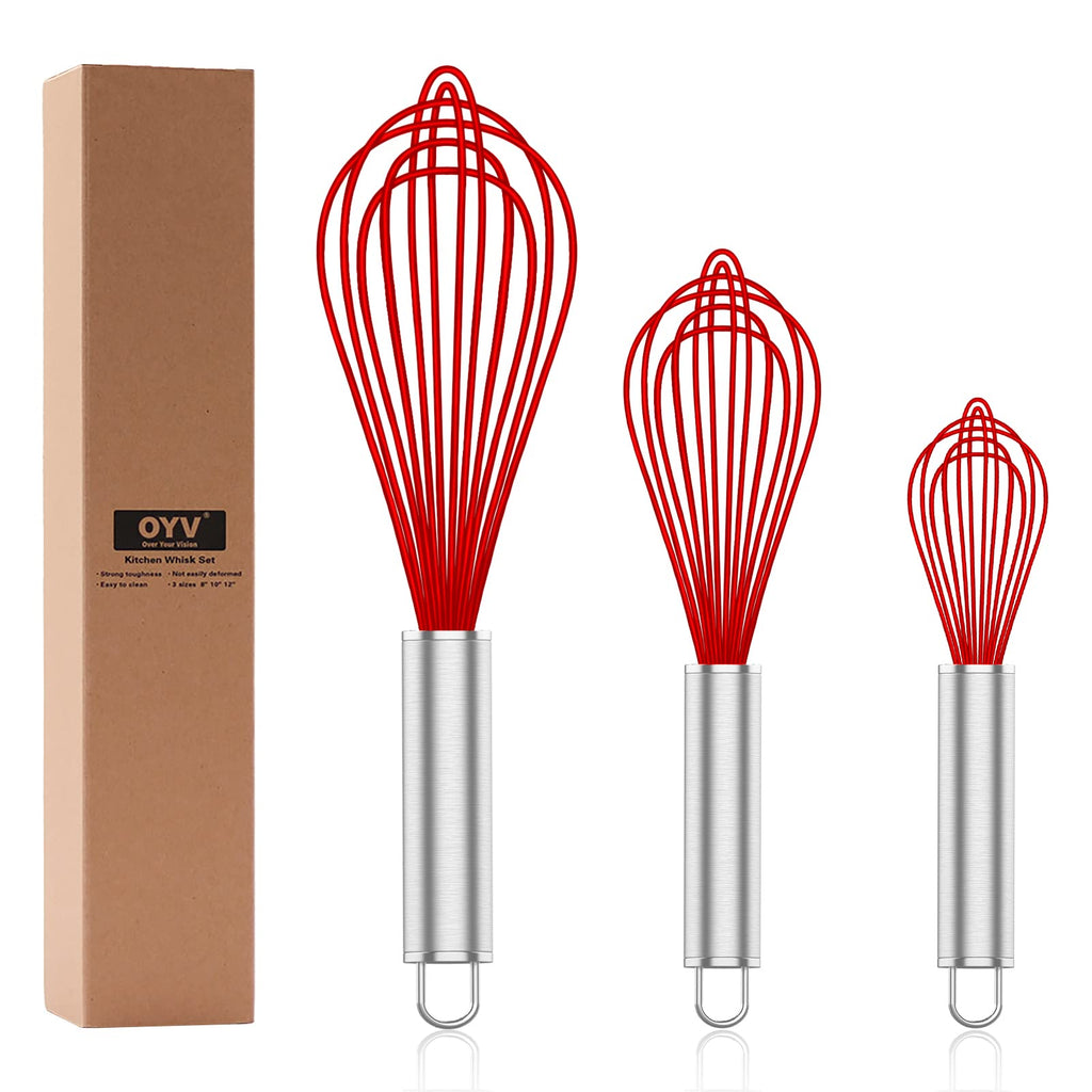 OYV White Silicone Whisk Set of 3, 8/10/12 Inch, Non-Scratch