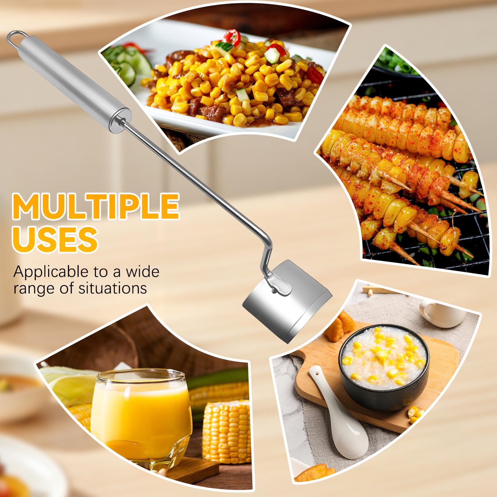 Stainless Steel Corn Peeler, Corn Cob Stripper, Long Handle Stainless Steel Corn Stripping Tool, Corn on the Cob Remover, Easy Clean Corn Cob Peeler for Home Kitchen and Outdoor Dining (2pc)