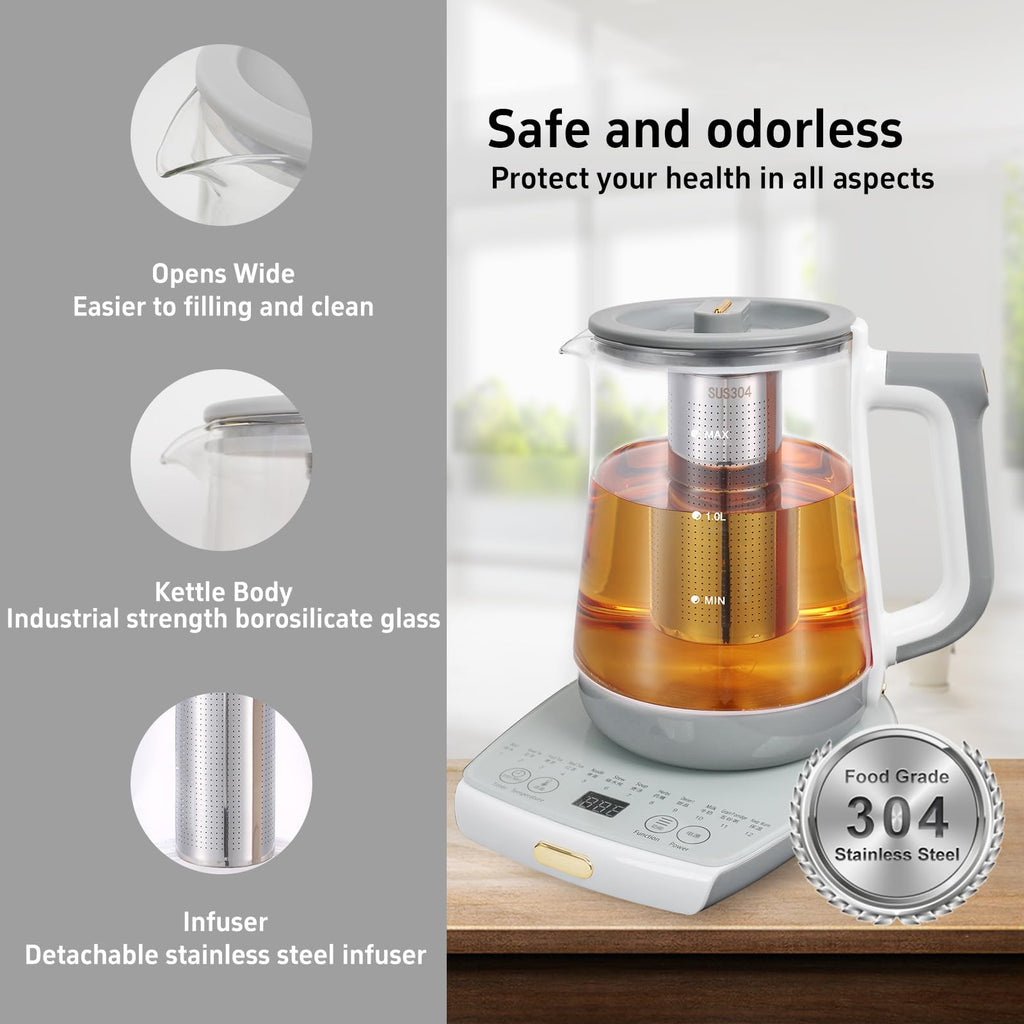 cglightwsparkle Health Pot Electric Kettle with Infuser，Smart Fruit Hot Tea Maker, Temperature Control and Tea Keep Warm, 12 Functional Procedures, 1.8 Liters of Capacity