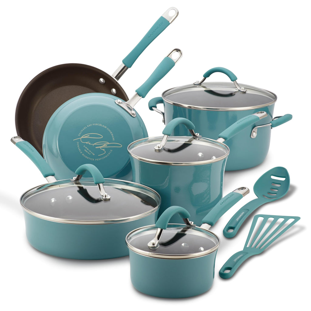 Rachael Ray Cucina Nonstick Cookware, Pumpkin Orange Pots and Pans Set, 12-Piece