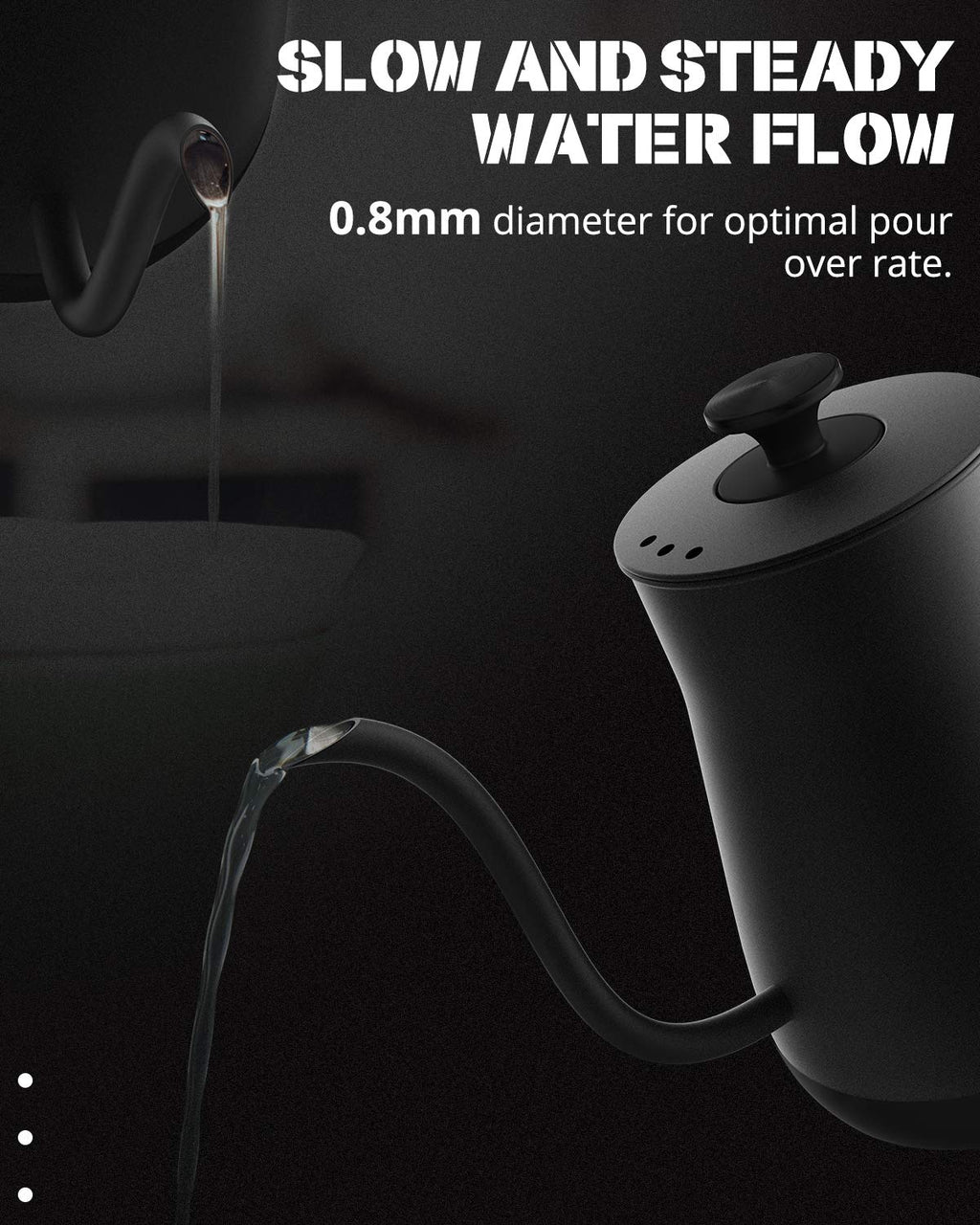 Keebar Electric Kettle, Gooseneck Kettle with Auto Shut Off, 0.8L Small Eletric Tea Kettle, Precise Spout Designed for Coffee Tea, 1000W Quick Heat Up, Stainless Steel, Matte Black